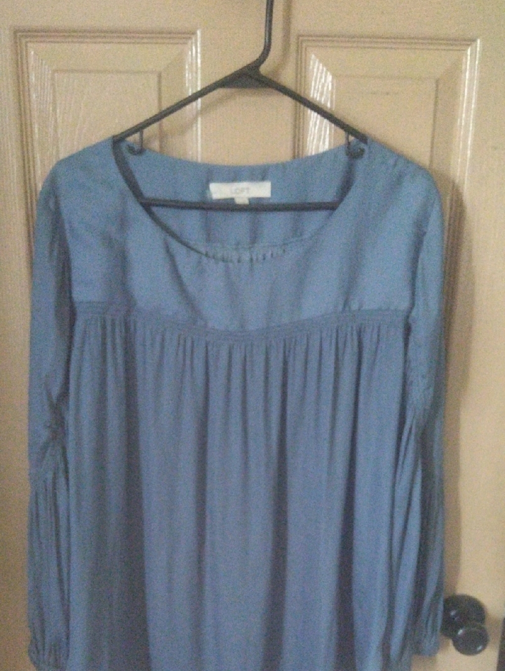 LOFT Slate Blue Long-Sleeve Pleated Yoke Blouse